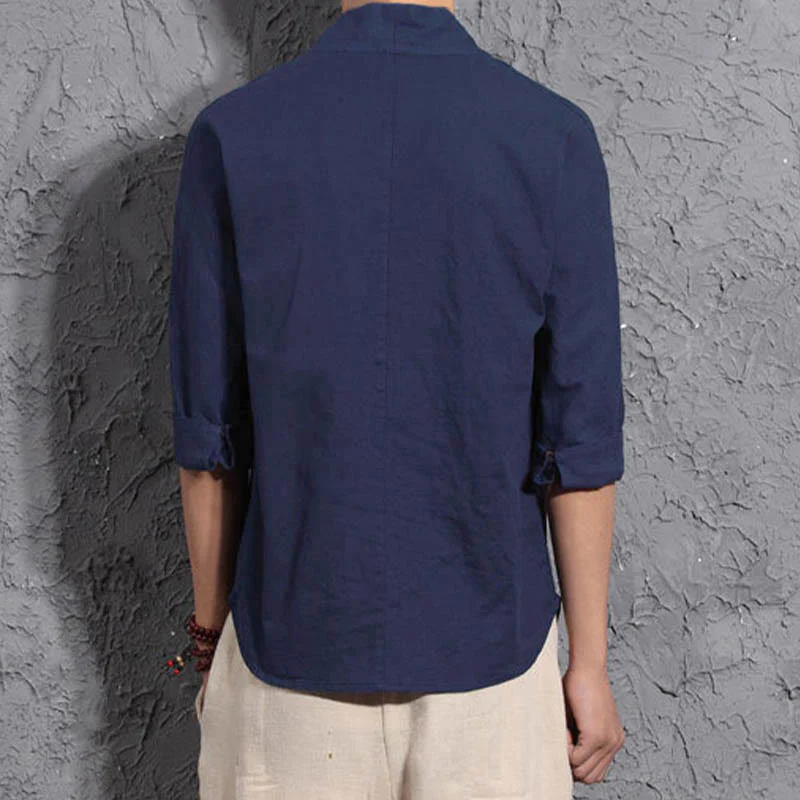 Camicia casual con scollo a V e maniche a tre quarti, motivo Buddha Stones, abbigliamento da uomo - Image 9