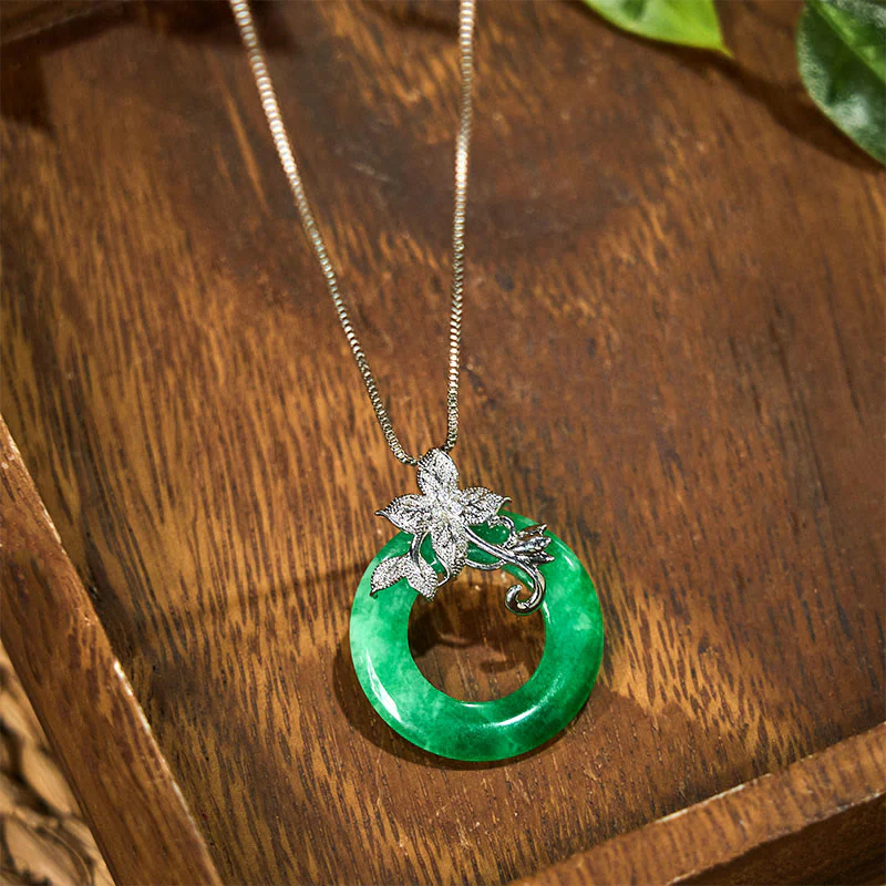 Buddha Stones Ciano Giada Pace Fibbia Lega Fiore Guarigione Fortuna Collana Pendente - Image 14