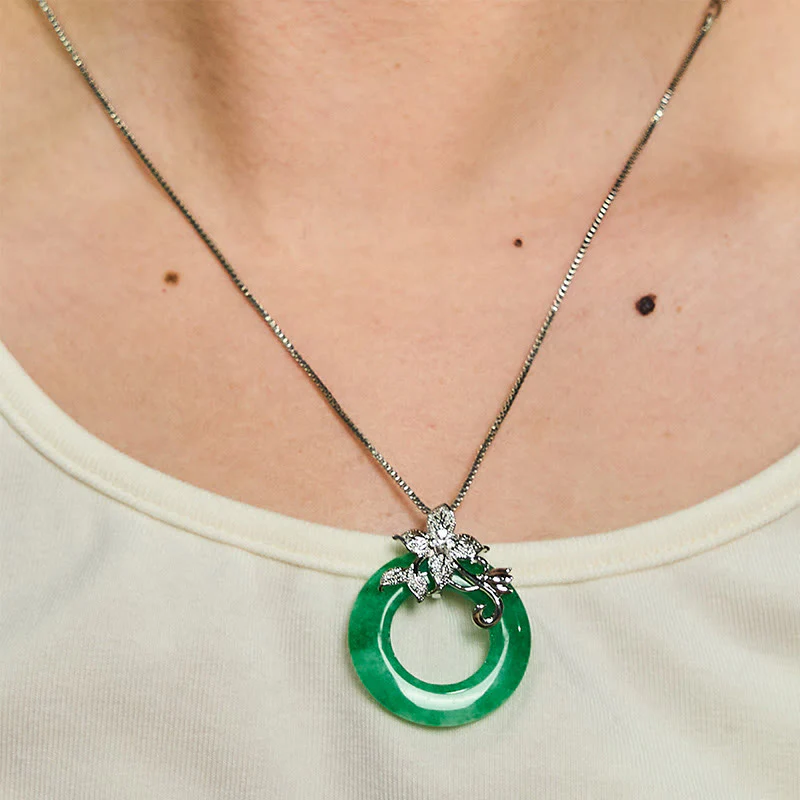 Buddha Stones Ciano Giada Pace Fibbia Lega Fiore Guarigione Fortuna Collana Pendente - Image 19