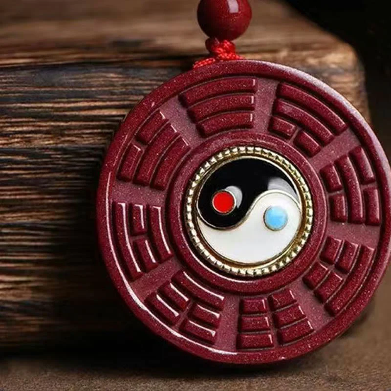 Buddha Stones Cinabro naturale Bagua girevole Yin Yang tieni lontani gli spiriti maligni Collana pendente - Image 2