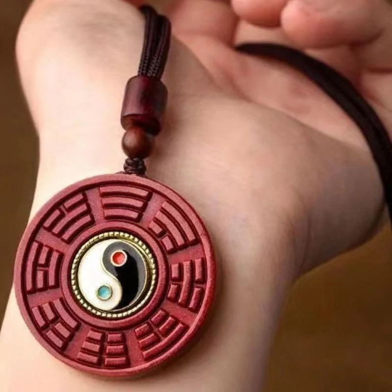 Buddha Stones Cinabro naturale Bagua girevole Yin Yang tieni lontani gli spiriti maligni Collana pendente - Image 8