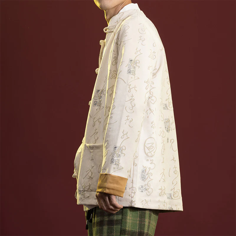Buddha Stones Cinese Calligrafia Abbigliamento Giacca Cappotto Tang Suit Uomo Abbigliamento - Image 11
