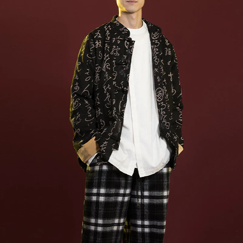 Buddha Stones Cinese Calligrafia Abbigliamento Giacca Cappotto Tang Suit Uomo Abbigliamento - Image 2
