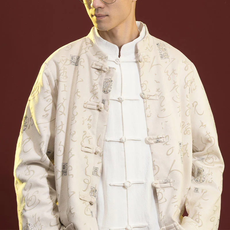 Buddha Stones Cinese Calligrafia Abbigliamento Giacca Cappotto Tang Suit Uomo Abbigliamento - Image 8