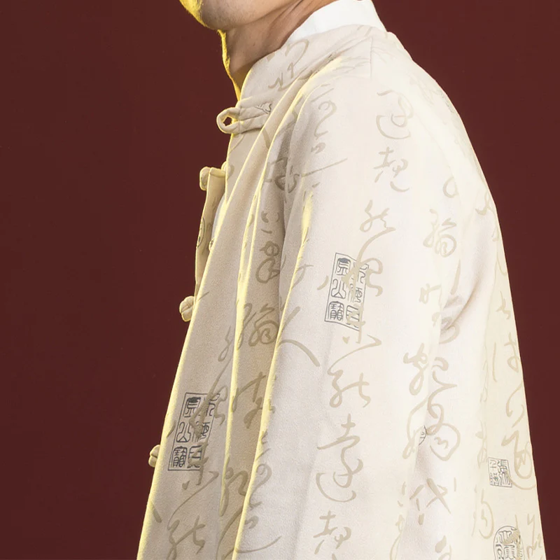 Buddha Stones Cinese Calligrafia Abbigliamento Giacca Cappotto Tang Suit Uomo Abbigliamento - Image 9