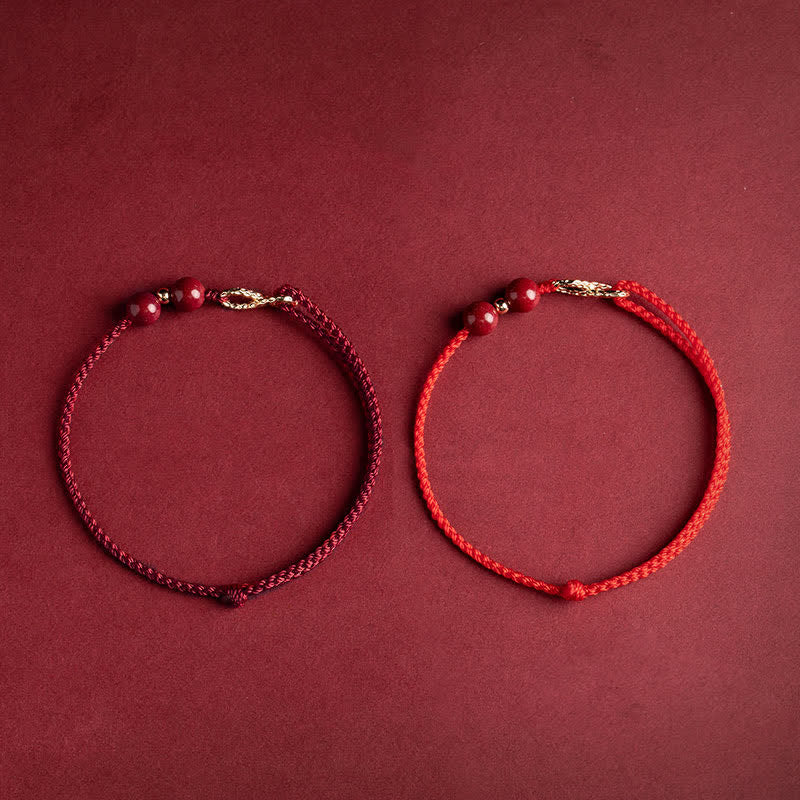 Braccialetto alla cavigliera con simbolo dell'infinito dorato e cordino rosso con Buddha Stones e cinabro. - Image 12