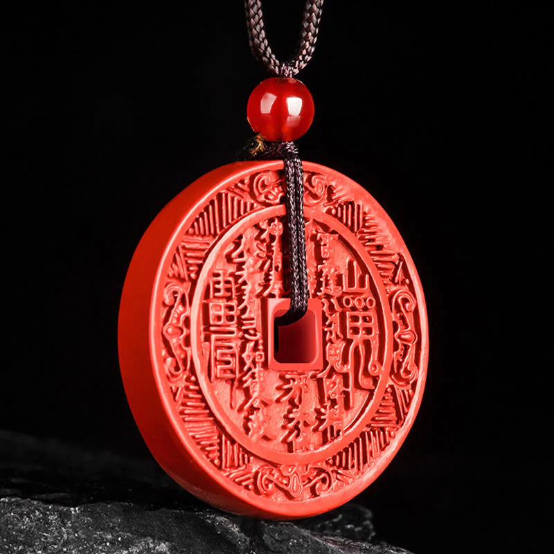 Buddha Stones Cinnabar naturale Fantasmi di montagna Spendere soldi Bagua Design Benedizione Collana Pendente - Image 3