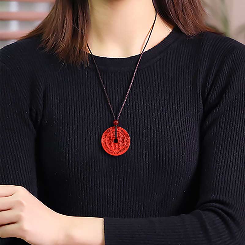 Buddha Stones Cinnabar naturale Fantasmi di montagna Spendere soldi Bagua Design Benedizione Collana Pendente - Image 5