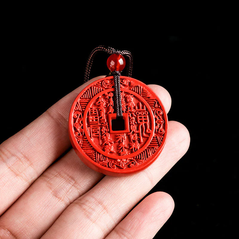 Buddha Stones Cinnabar naturale Fantasmi di montagna Spendere soldi Bagua Design Benedizione Collana Pendente - Image 8