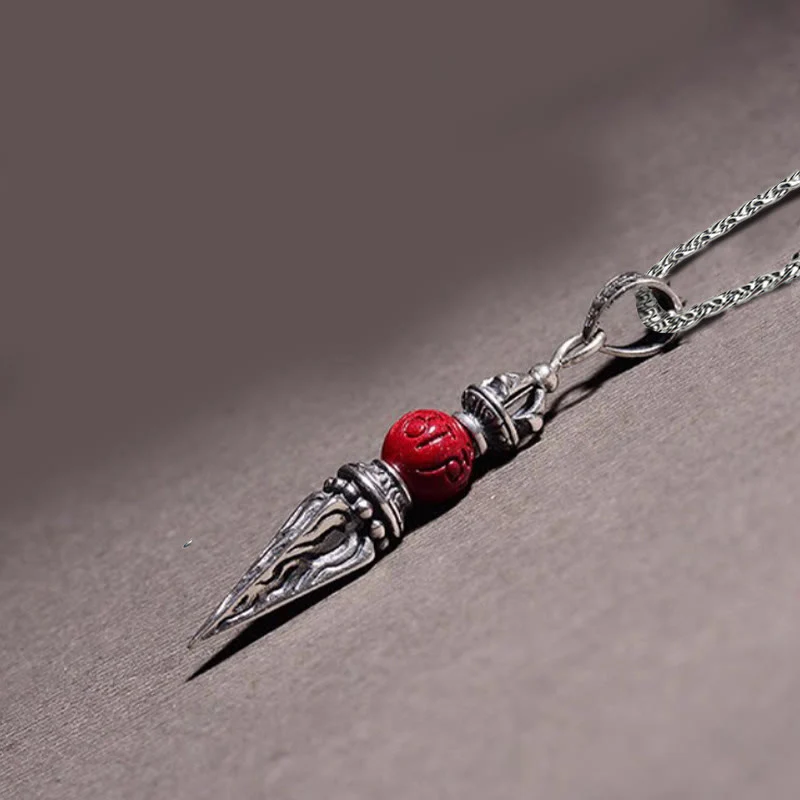 Buddha Stones Cinnabar Sanscrito Dorje Vajra Modello Benedizione Collana Pendente - Image 4
