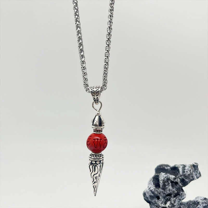 Buddha Stones Cinnabar Sanscrito Dorje Vajra Modello Benedizione Collana Pendente - Image 5