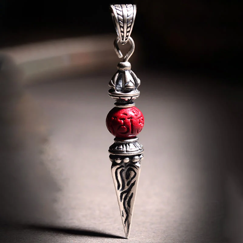 Buddha Stones Cinnabar Sanscrito Dorje Vajra Modello Benedizione Collana Pendente - Image 8