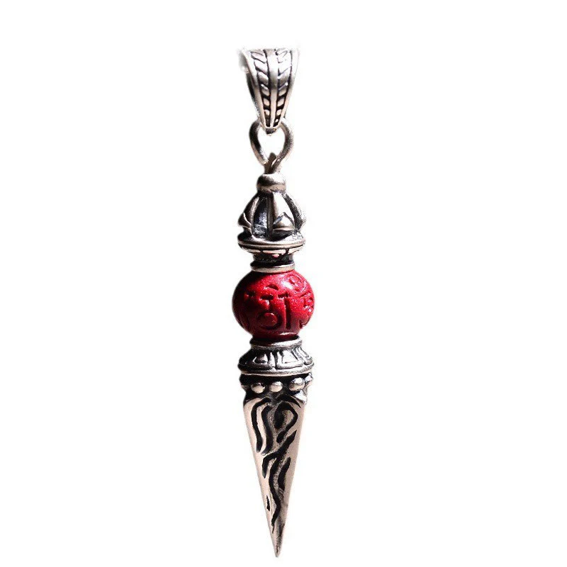 Buddha Stones Cinnabar Sanscrito Dorje Vajra Modello Benedizione Collana Pendente - Image 9
