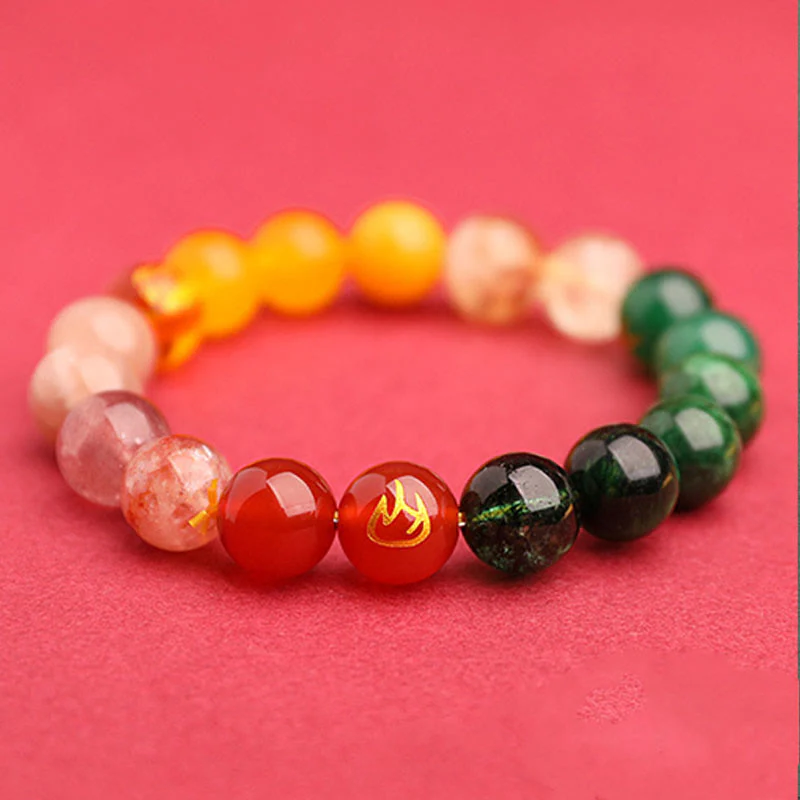 Buddha Stones Cinque Elementi Vari Agata Cristallo Verde Fragola Quarzo Pietra del Sole Bracciale Ricchezza - Image 15