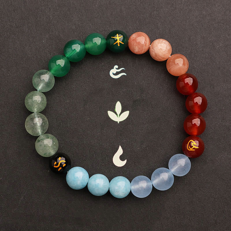 Buddha Stones Cinque Elementi Vari Agata Cristallo Verde Fragola Quarzo Pietra del Sole Bracciale Ricchezza - Image 38