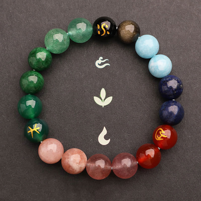 Buddha Stones Cinque Elementi Vari Agata Cristallo Verde Fragola Quarzo Pietra del Sole Bracciale Ricchezza - Image 40