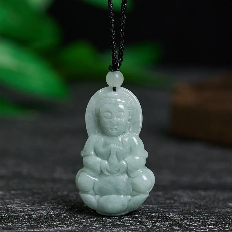 Buddha Stones Ciondolo con collana di armonia di Jade Kwan Yin Avalokitesvara