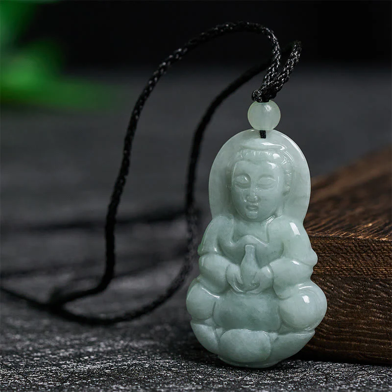 Buddha Stones Ciondolo con collana di armonia di Jade Kwan Yin Avalokitesvara - Image 2