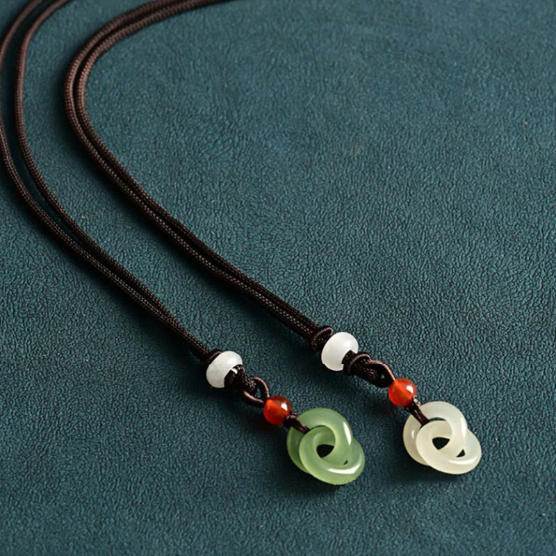 Buddha Stones Ciondolo della collana del successo della fibbia della pace doppia della giada bianca di Hetian naturale - Image 11