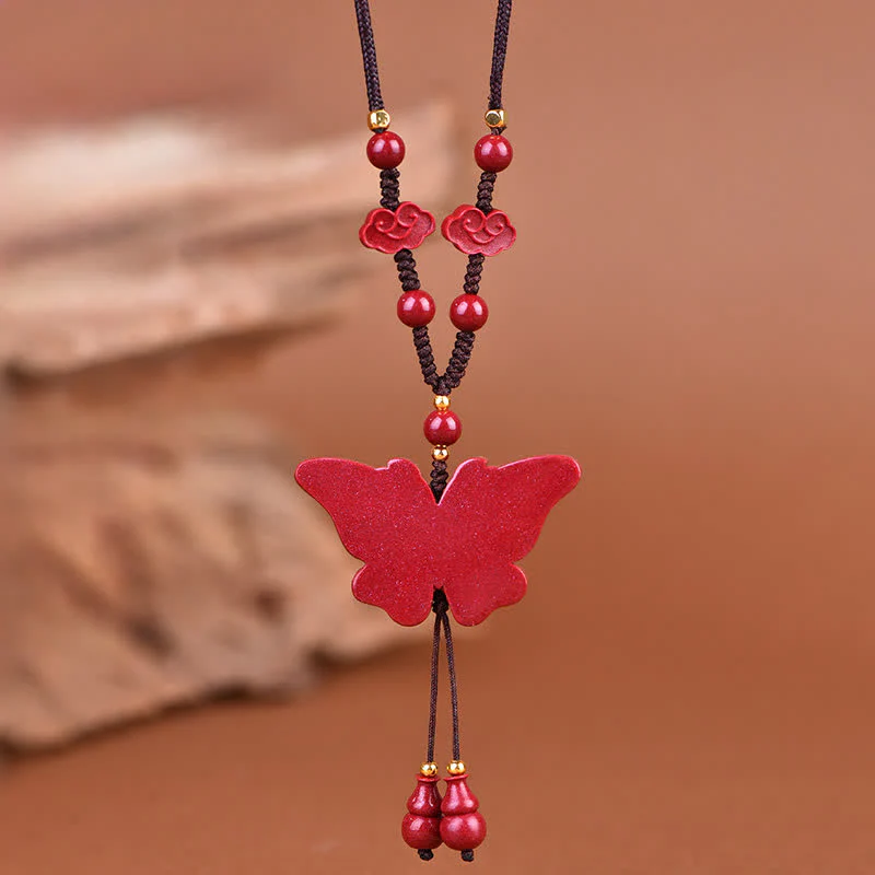 Buddha Stones Collana Cinnabar Butterfly Freedom Rope - Image 5