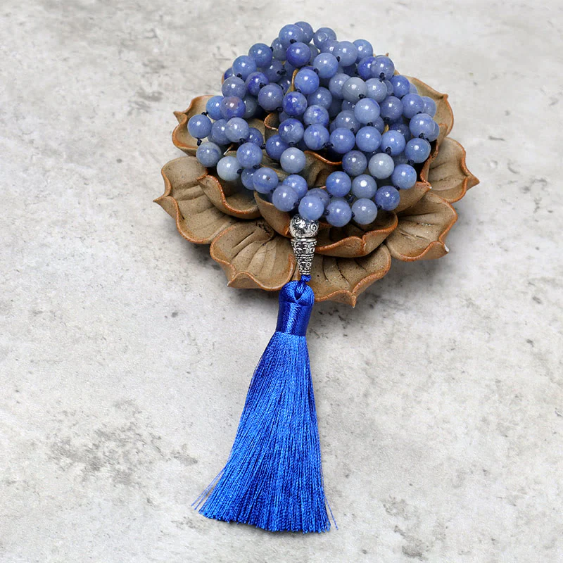 Buddha Stones Collana con 108 perle di avventurina blu, perline di preghiera e meditazione yoga - Image 5