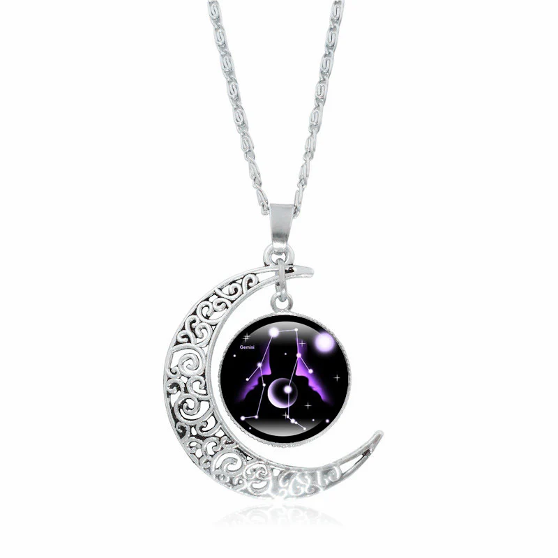 Buddha Stones Collana con ciondolo a catena con 12 costellazioni dello zodiaco e protezione della luna