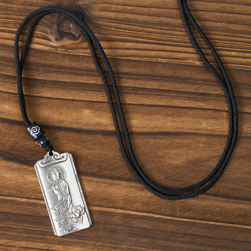 Buddha Stones Collana con ciondolo a forma di corda Avalokiteśvara, simbolo di ricchezza, placcata in rame e argento. - Image 3