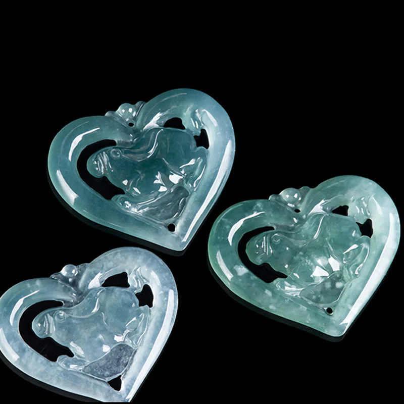Buddha Stones Collana con ciondolo a forma di cuore in giada naturale con coniglio e portafortuna - Image 4
