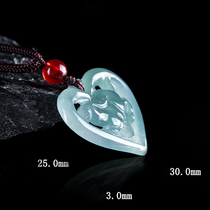 Buddha Stones Collana con ciondolo a forma di cuore in giada naturale con coniglio e portafortuna - Image 8