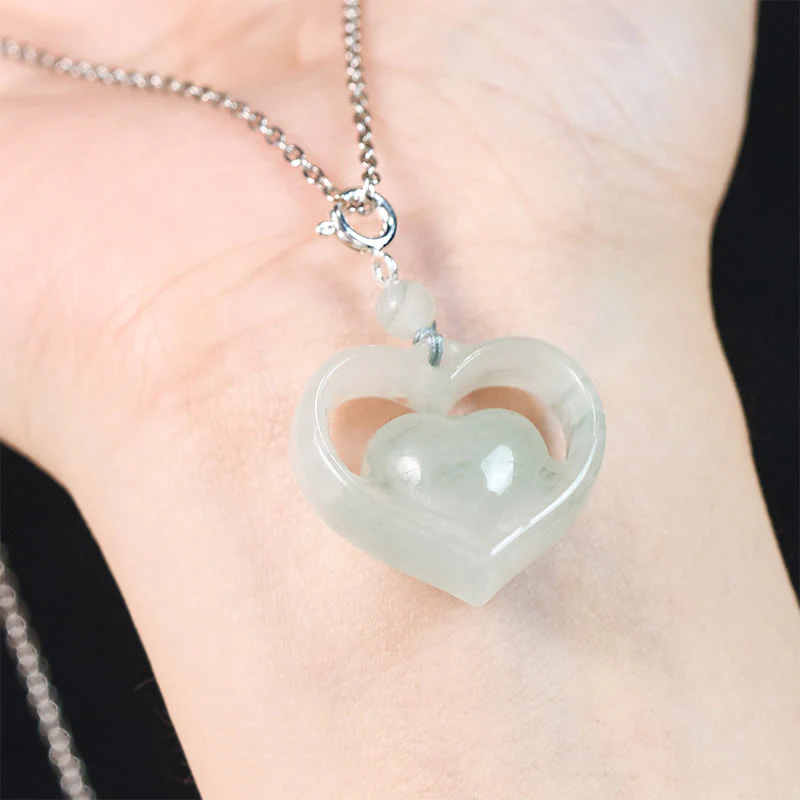 Buddha Stones Collana con ciondolo a forma di cuore vuoto in giada con abbondanza - Image 12