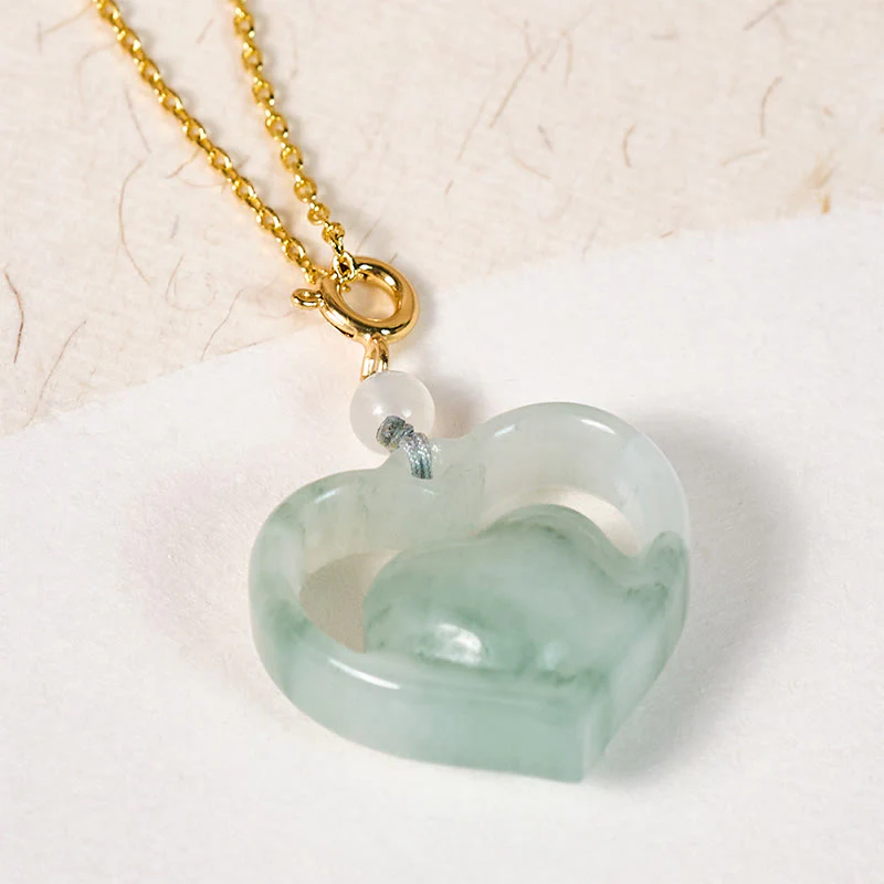 Buddha Stones Collana con ciondolo a forma di cuore vuoto in giada con abbondanza - Image 3