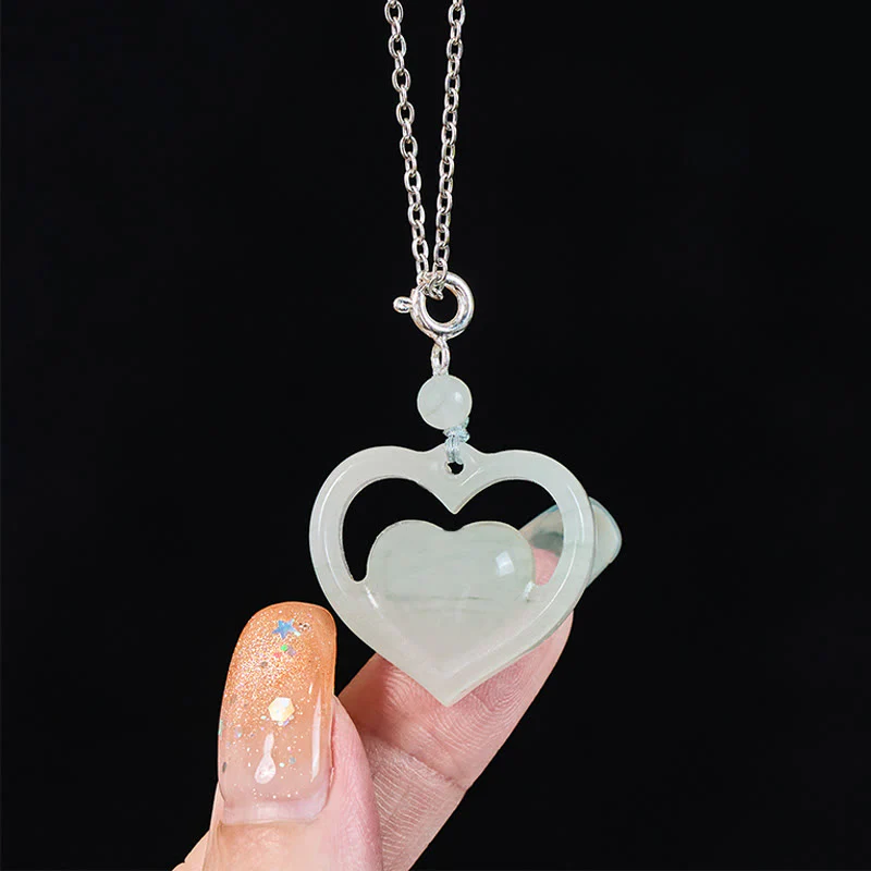 Buddha Stones Collana con ciondolo a forma di cuore vuoto in giada con abbondanza - Image 4