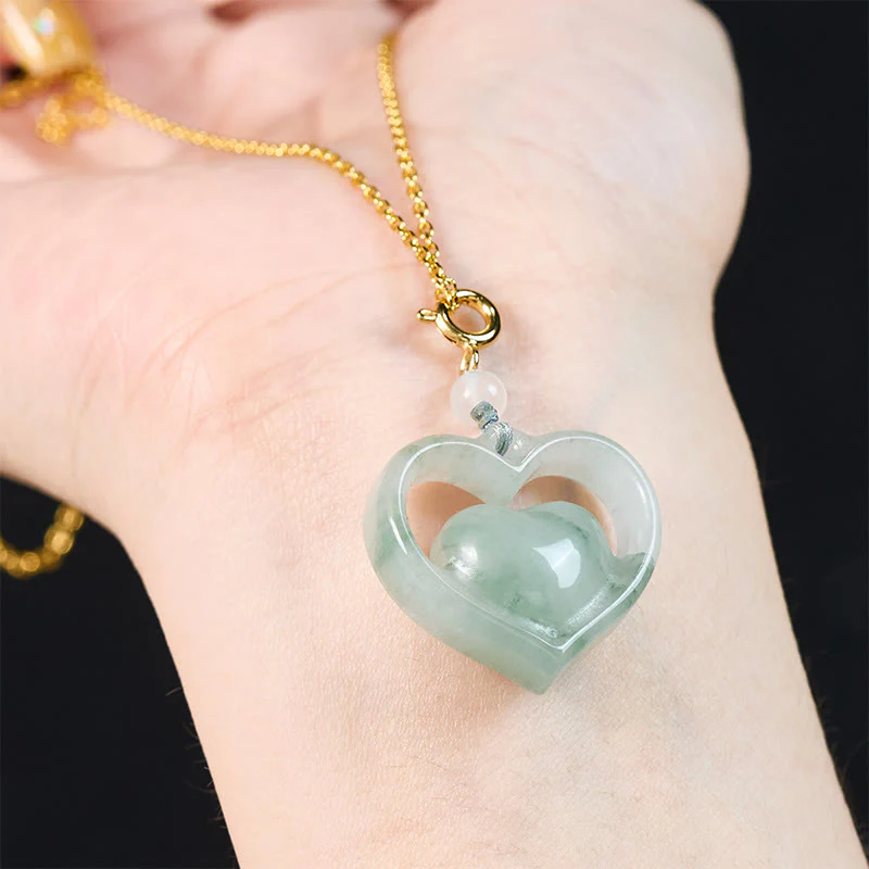 Buddha Stones Collana con ciondolo a forma di cuore vuoto in giada con abbondanza - Image 6