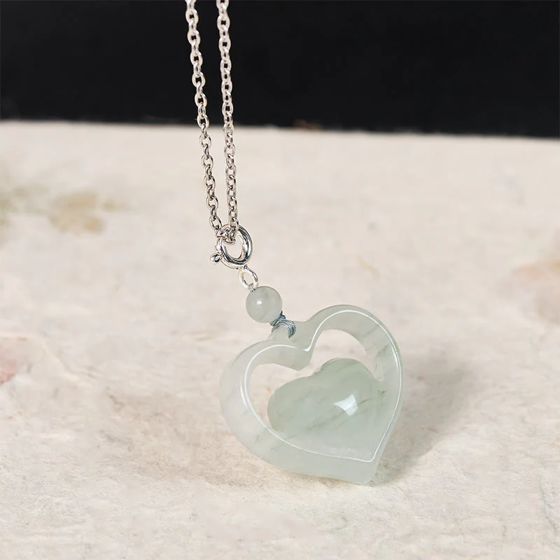 Buddha Stones Collana con ciondolo a forma di cuore vuoto in giada con abbondanza - Image 9