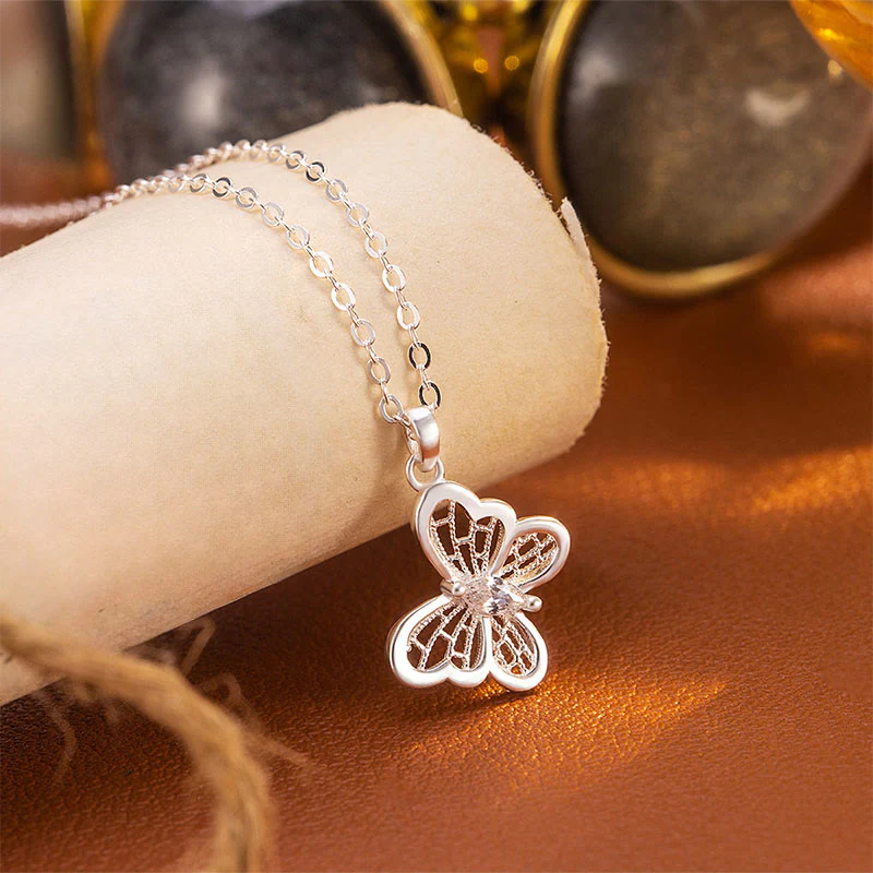 Buddha Stones Collana con ciondolo a forma di farfalla in argento sterling 999 con protezione - Image 3