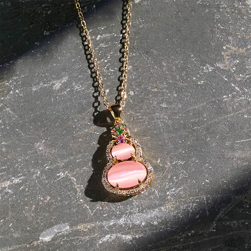 Buddha Stones Collana con ciondolo a forma di zucca di calcedonio rosa e simbolo di ottimismo - Image 2