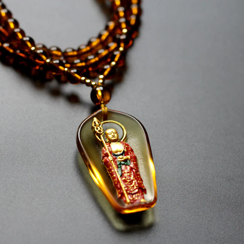 Buddha Stones Collana con ciondolo amuleto della compassione di cristallo Buddha Ksitigarbha Liuli - Image 2