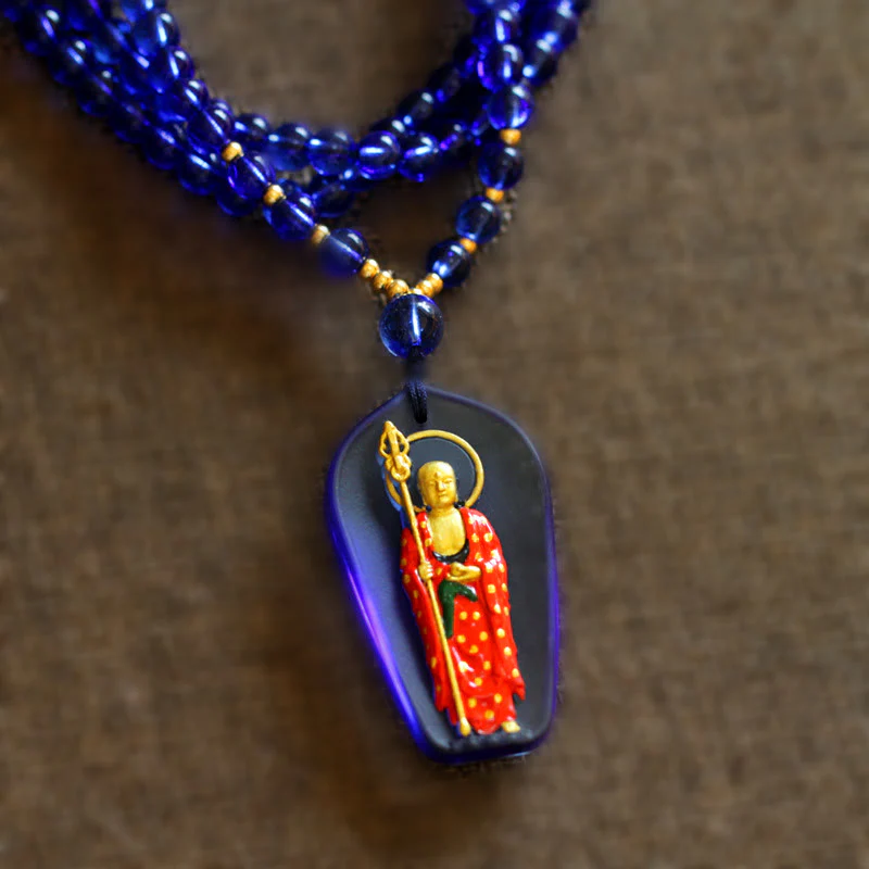 Buddha Stones Collana con ciondolo amuleto della compassione di cristallo Buddha Ksitigarbha Liuli - Image 7