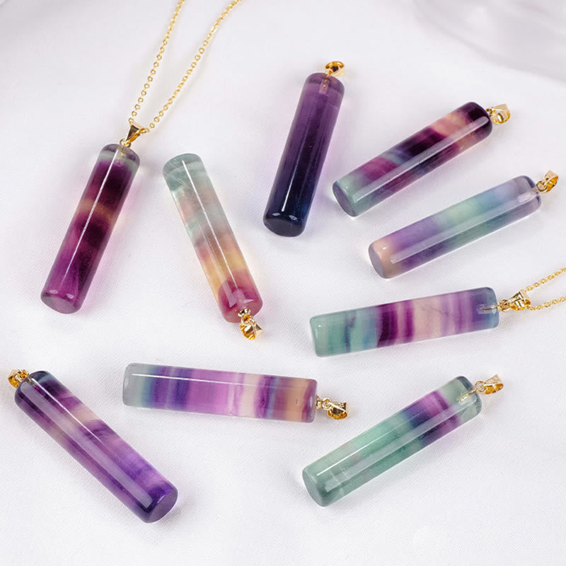 Buddha Stones Collana con ciondolo cilindrico protettivo in fluorite naturale colorata. - Image 10
