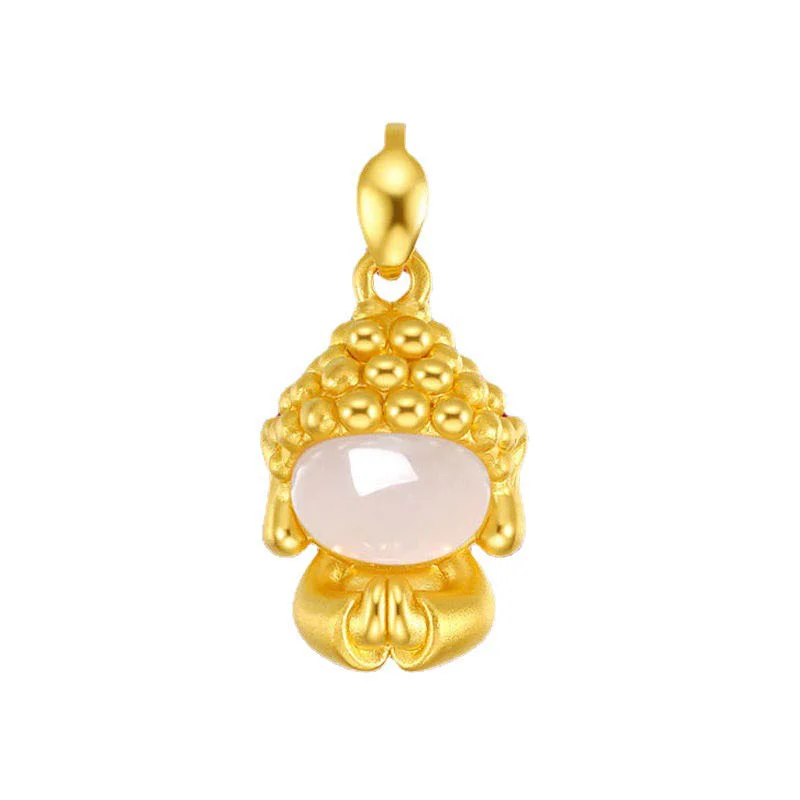 Buddha Stones Collana con ciondolo del Buddha di giada bianca e simbolo del successo - Image 3