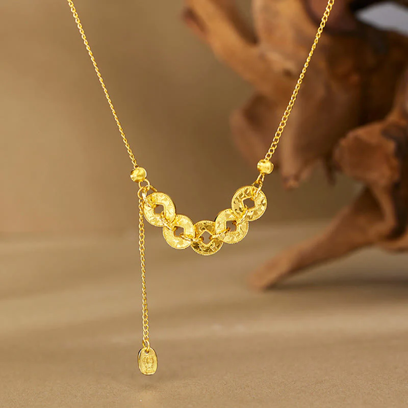 Buddha Stones Collana con ciondolo e anello di protezione in argento sterling 925 con cinque monete dell'imperatore