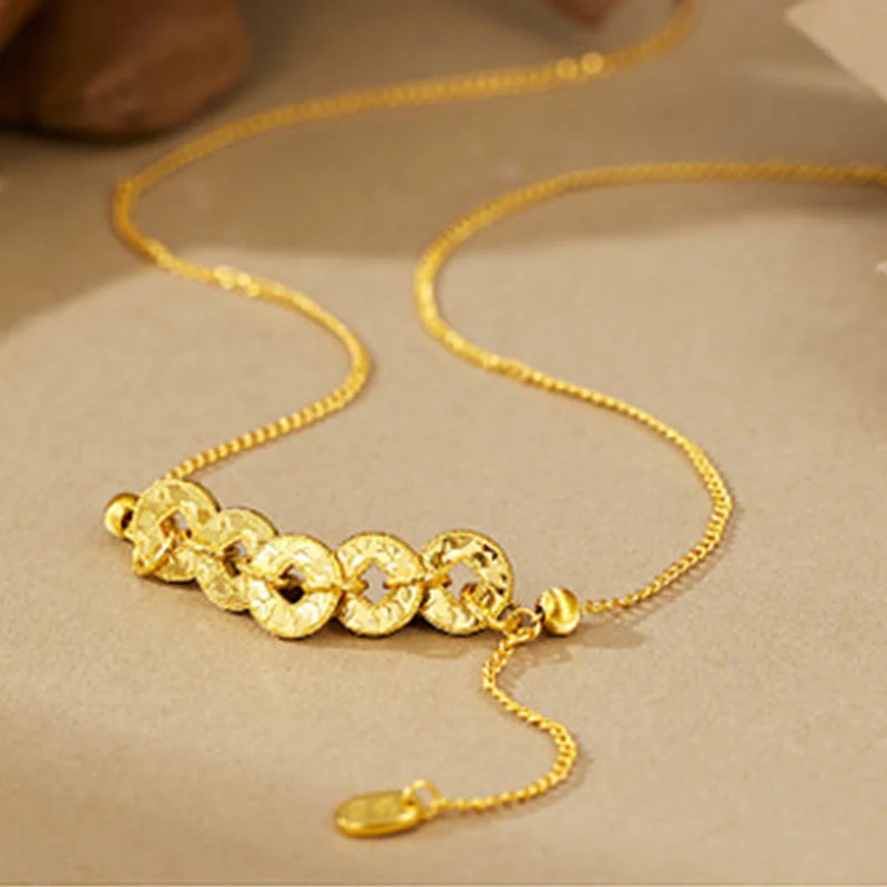 Buddha Stones Collana con ciondolo e anello di protezione in argento sterling 925 con cinque monete dell'imperatore - Image 3
