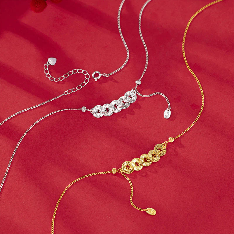 Buddha Stones Collana con ciondolo e anello di protezione in argento sterling 925 con cinque monete dell'imperatore - Image 8