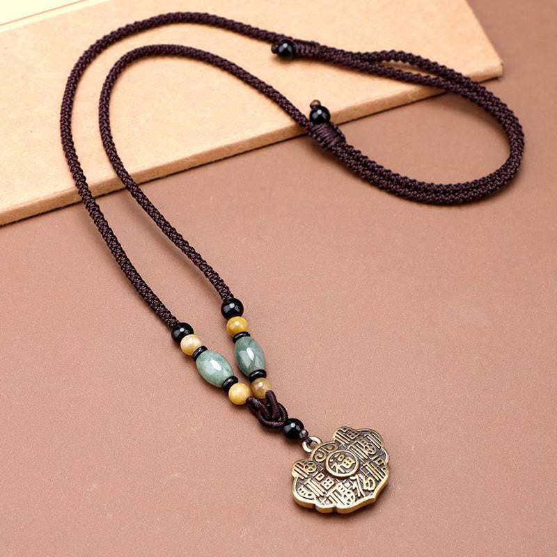 Buddha Stones Collana con ciondolo in corda con carattere Fu in ottone e rame