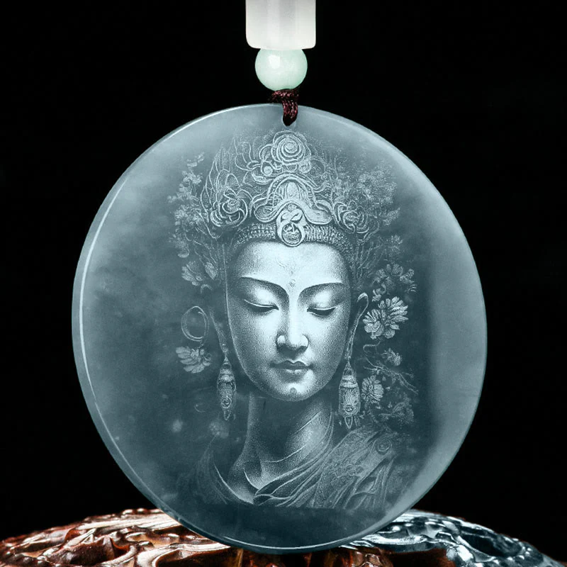 Buddha Stones Collana con ciondolo in corda di giada Kwan Yin Avalokitesvara Abbondanza