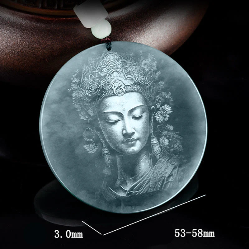 Buddha Stones Collana con ciondolo in corda di giada Kwan Yin Avalokitesvara Abbondanza - Image 5