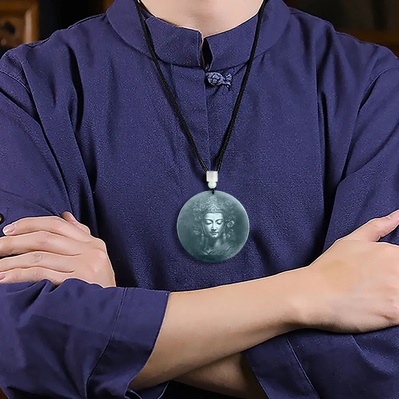 Buddha Stones Collana con ciondolo in corda di giada Kwan Yin Avalokitesvara Abbondanza - Image 6