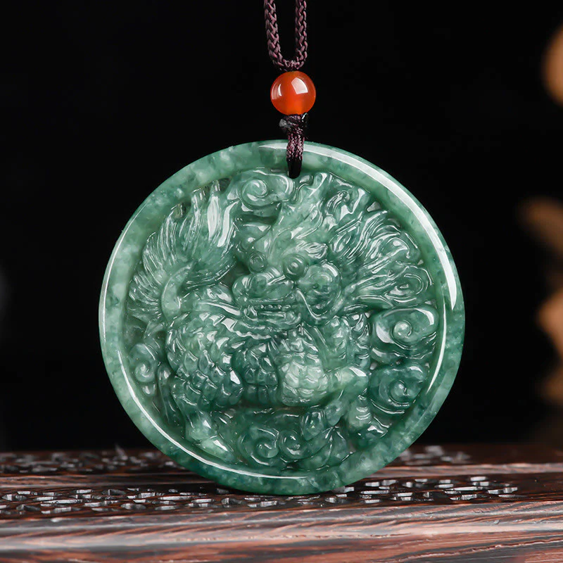 Buddha Stones Collana con ciondolo in corda di giada naturale Kirin Abundance - Image 2