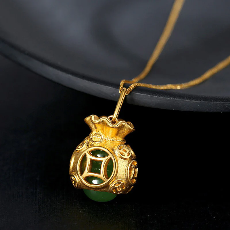 Buddha Stones Collana con ciondolo in giada a forma di sacco di soldi Feng Shui di buon auspicio - Image 6