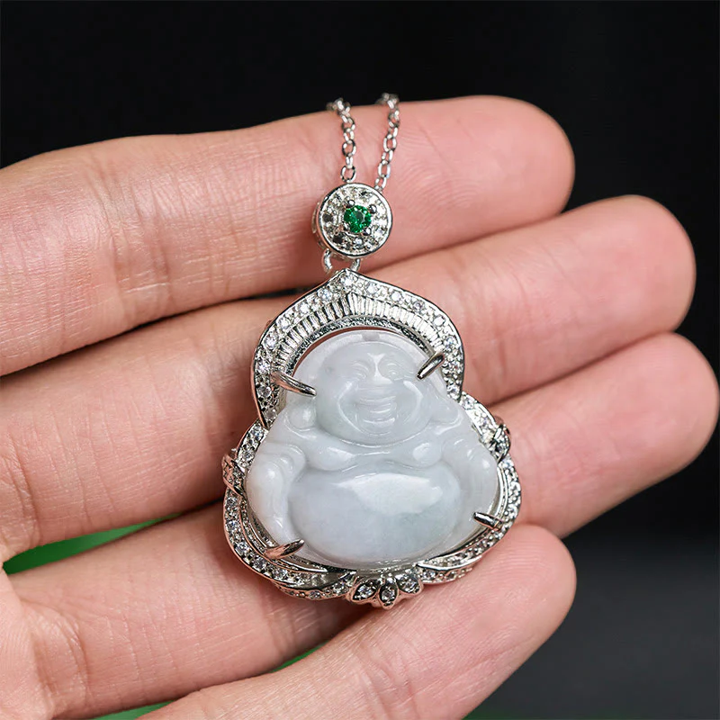 Buddha Stones Collana con ciondolo in giada con Buddha sorridente e abbondanza - Image 4